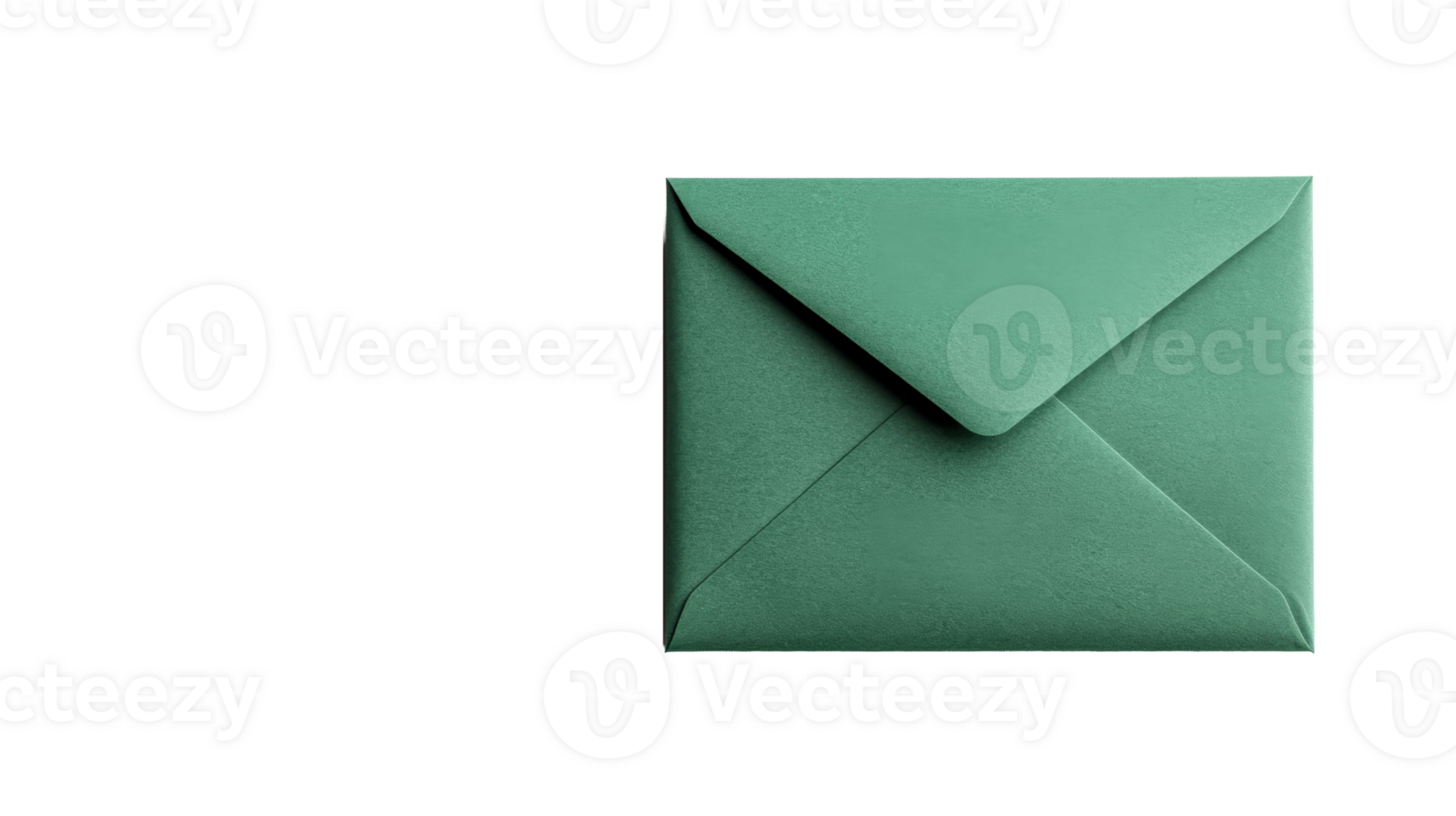 Green envelope closeup studio shot isolated, cut out transparent png