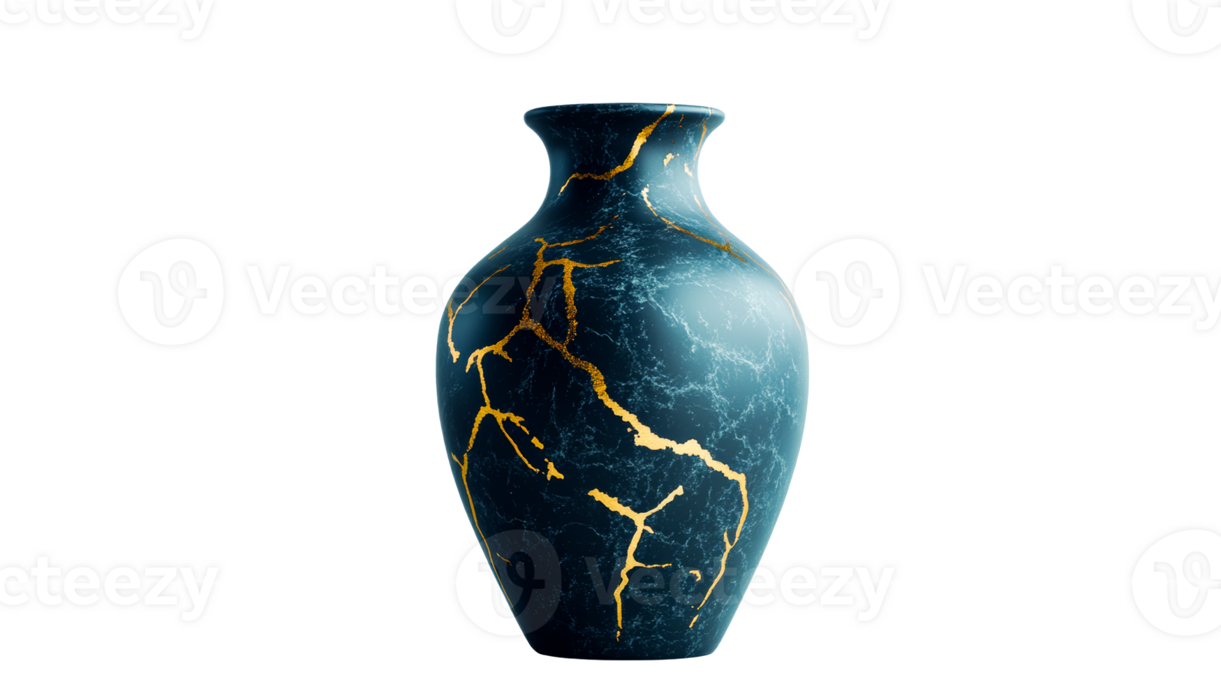 Kintsugi vase art, golden cracks, restoration concept, cut out transparent png