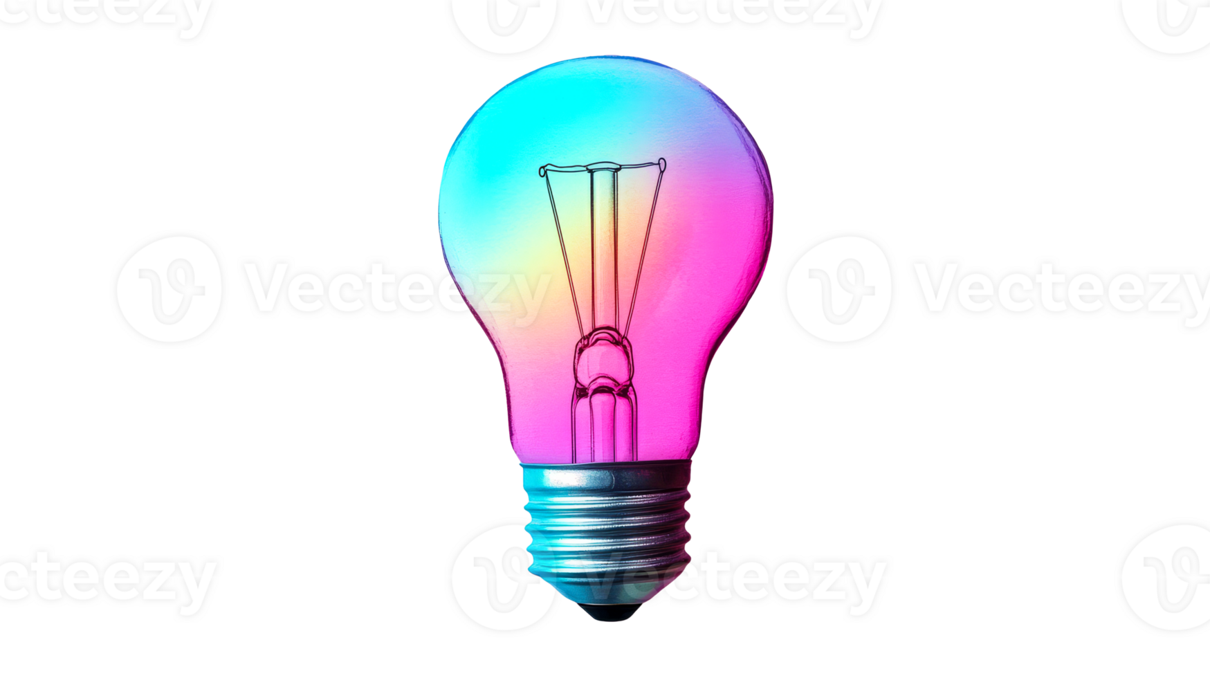 Gradient light bulb with filament on black background, cut out transparent png
