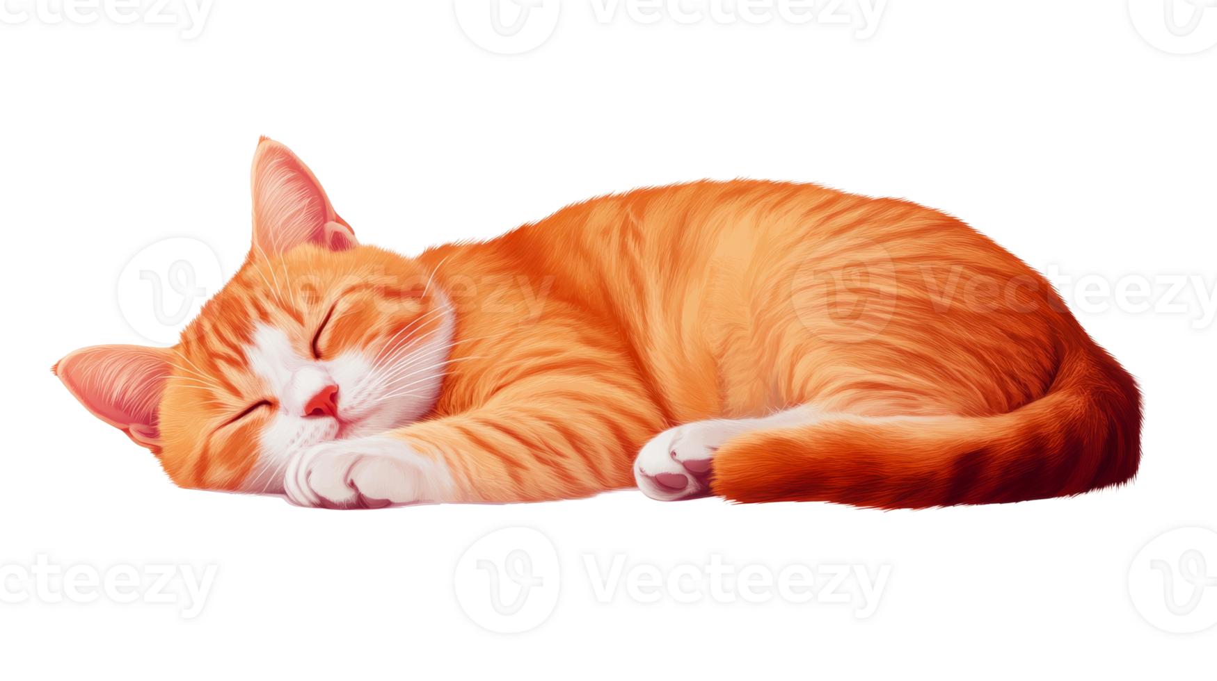 Ginger kitten sleeping peacefully, cute domestic animal, pet artwork, cut out transparent png