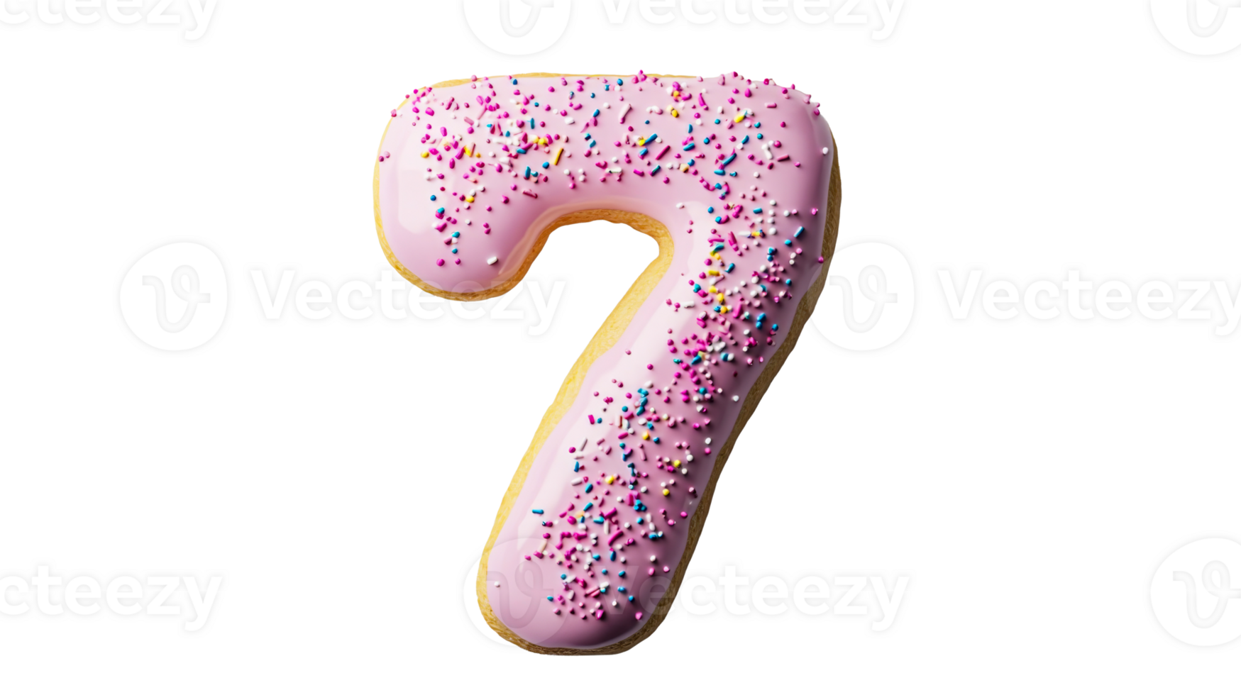 Delicious donut number seven, pink icing sprinkles, cut out transparent png