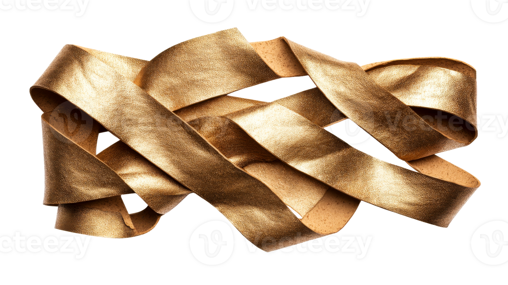 Metallic ribbon artfully woven, abstract design, cut out transparent png