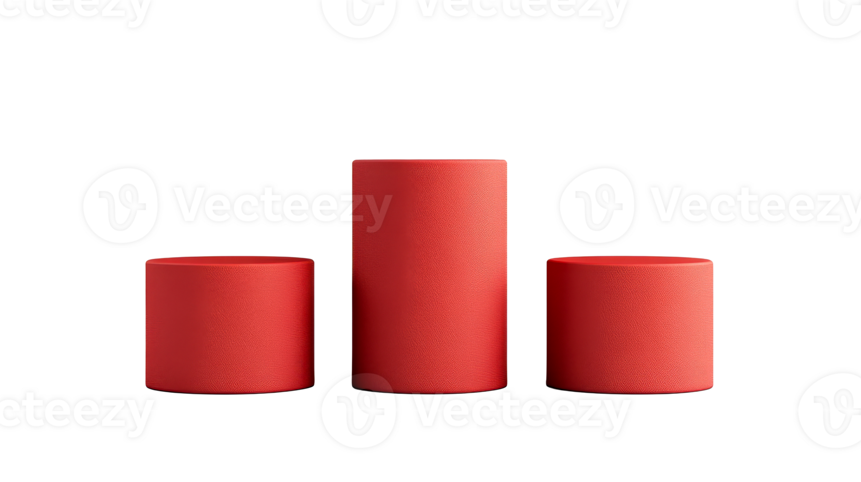 Red podiums stand on a black background in studio, cut out transparent png