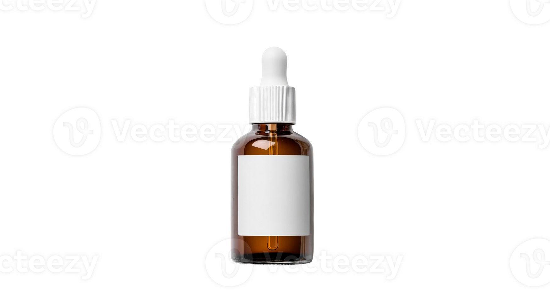 Amber bottle mockup, dropper, blank label, care product, isolated, cut out transparent png