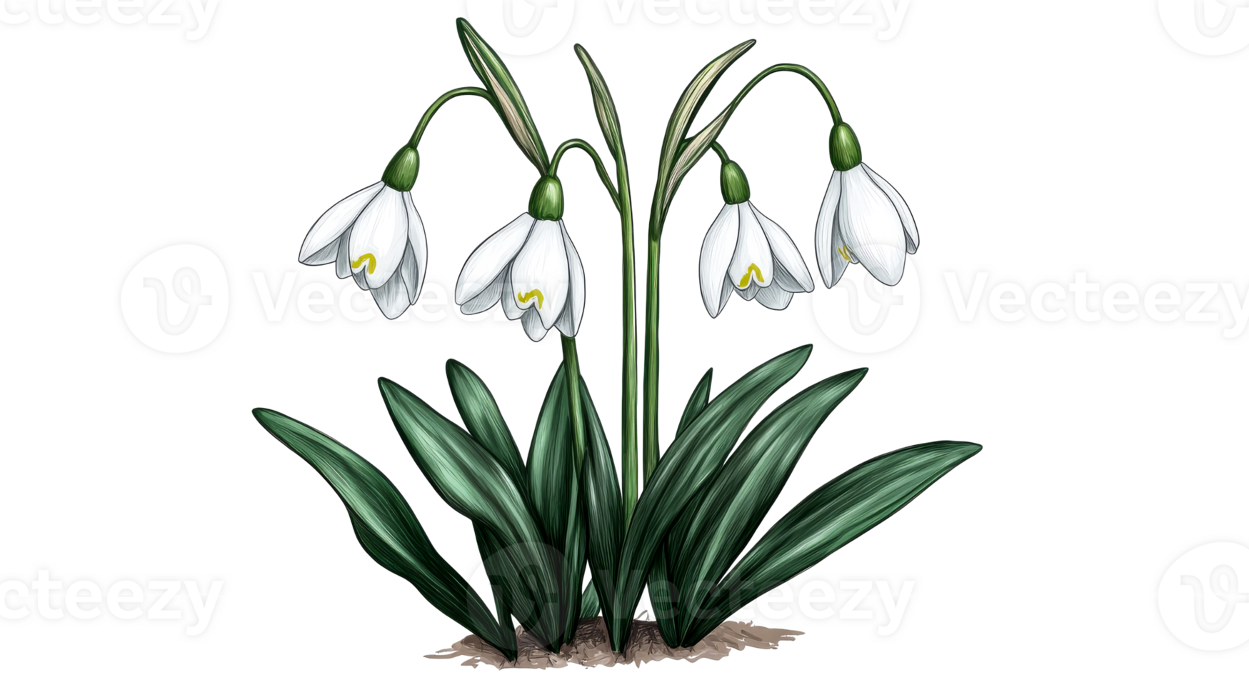 Elegant snowdrops in the black backdrop, cut out transparent png