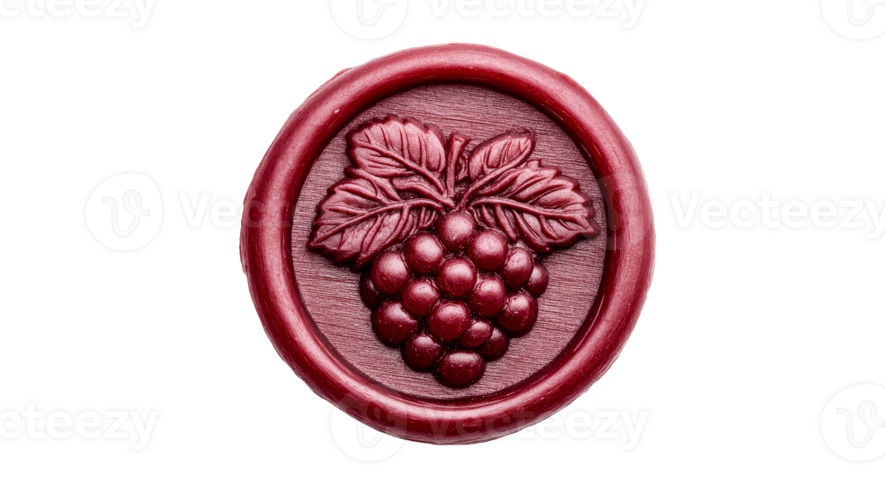 Burgundy wax seal with grapes and leaves impression, cut out transparent png
