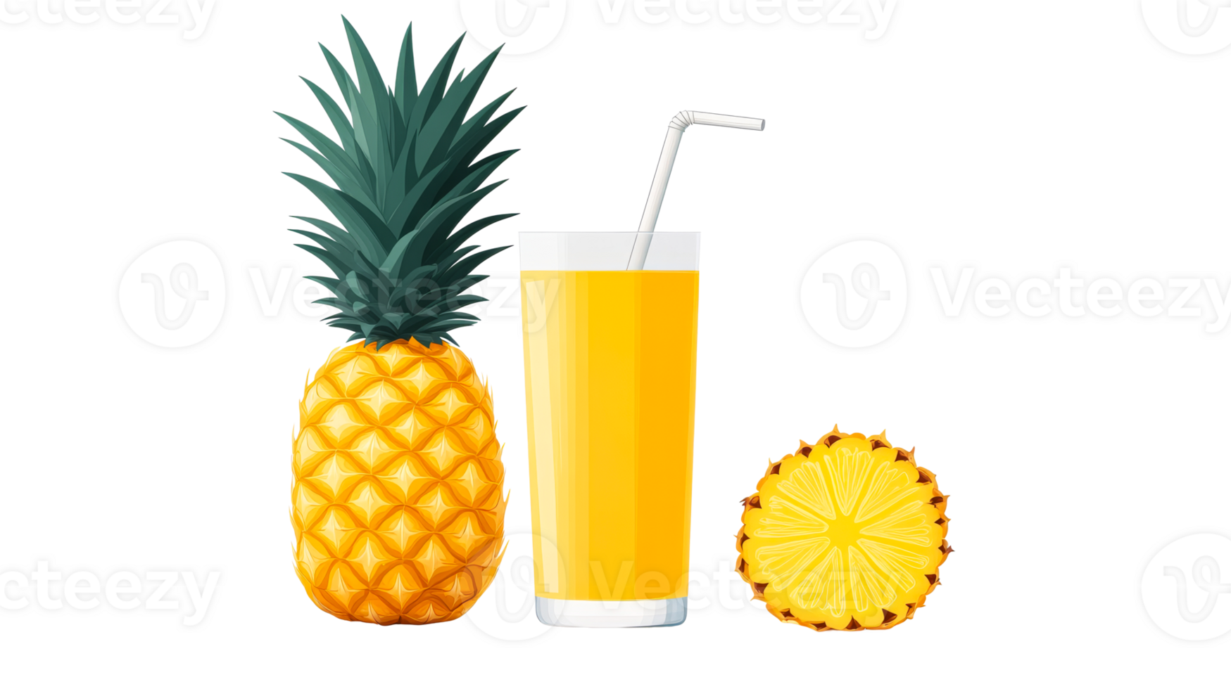 Pineapple, juice, slice, fruit illustration on black background, cut out transparent png