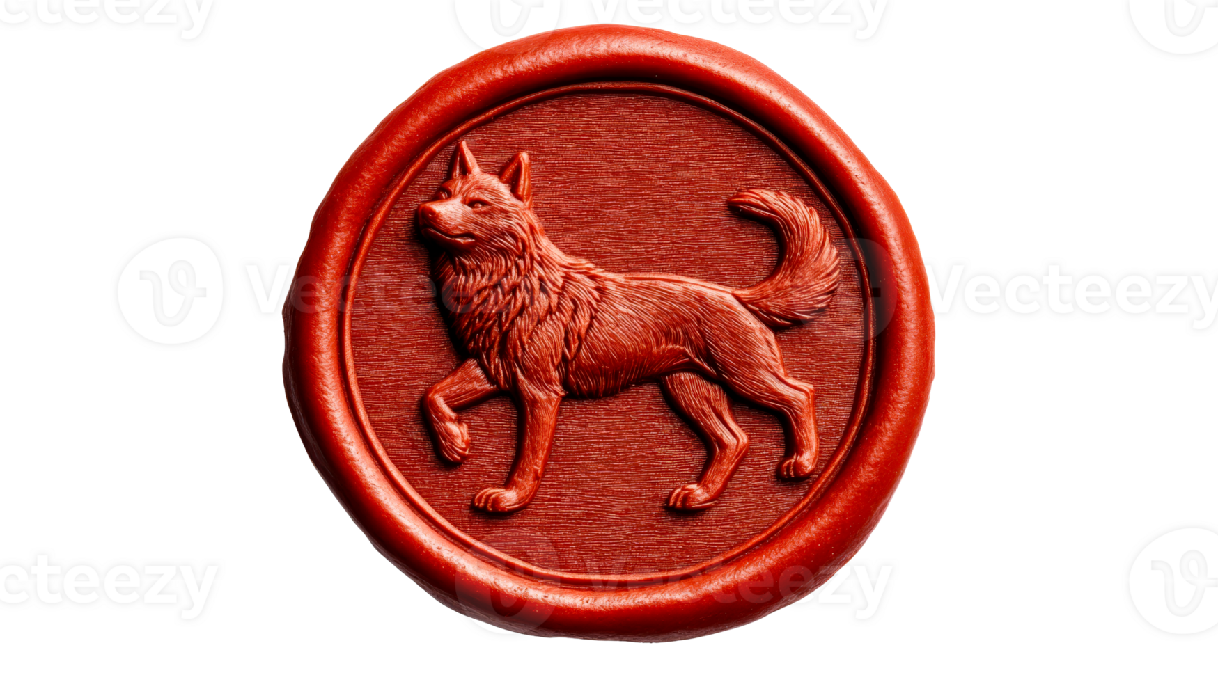 Wax seal with wolf emblem, symbol of strength and nobility, cut out transparent png