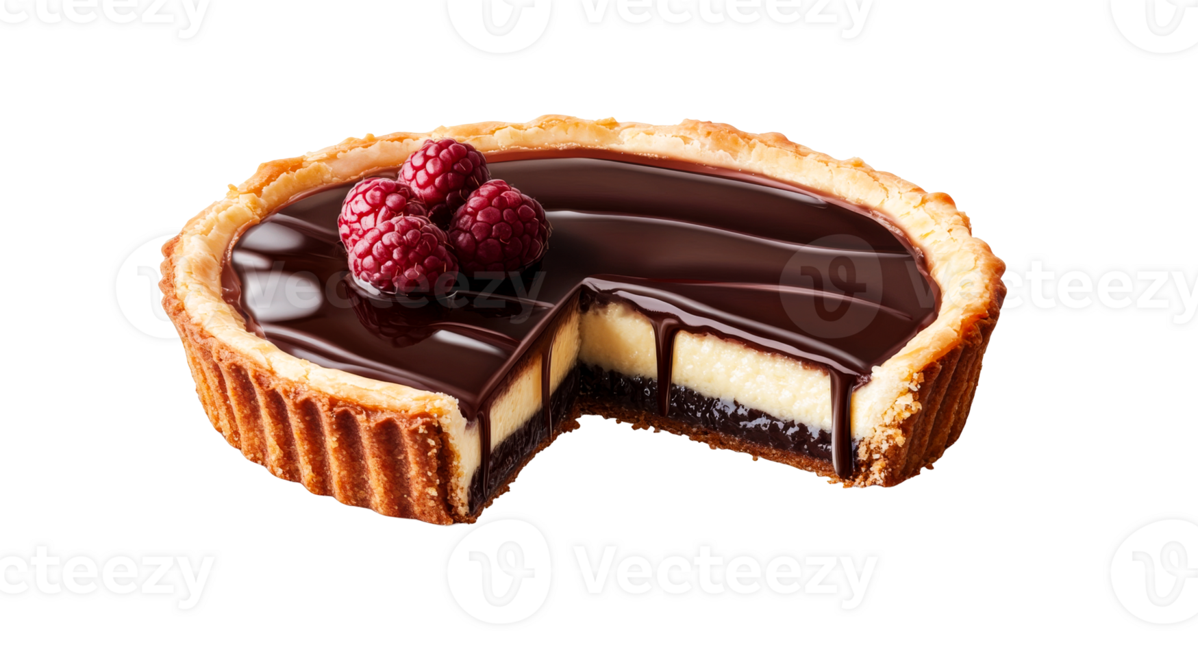 Chocolate tart with raspberries, dessert food, cake, sweets treat , cut out transparent png