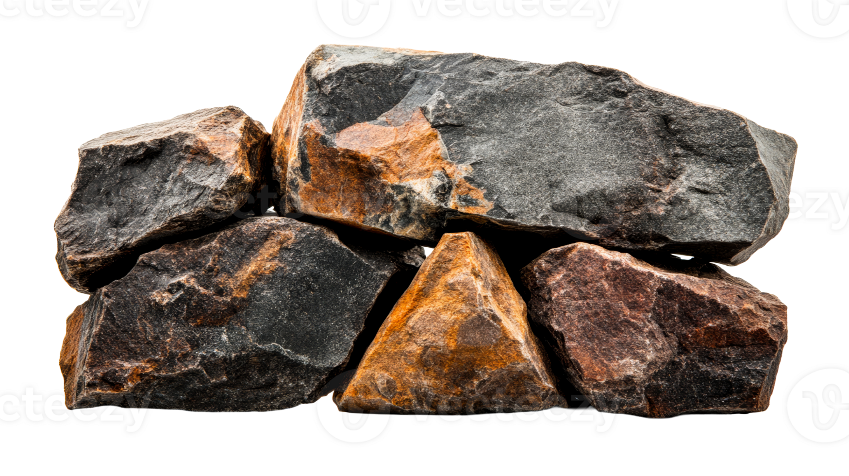 Stack of rough stones of different sizes and shapes, cut out transparent png