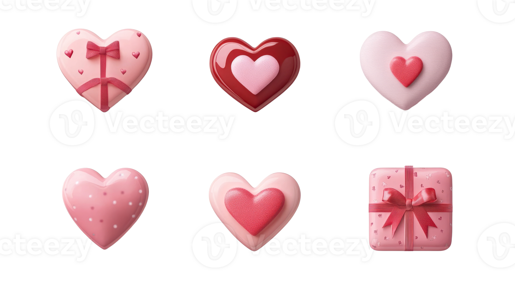 Valentine's Day Hearts and Gift Set, Pink and Red Tones, cut out transparent png