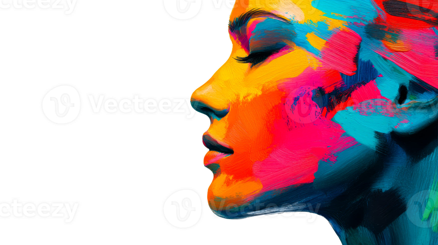 Vivid paint strokes on a person face, artistic expression, cut out transparent png