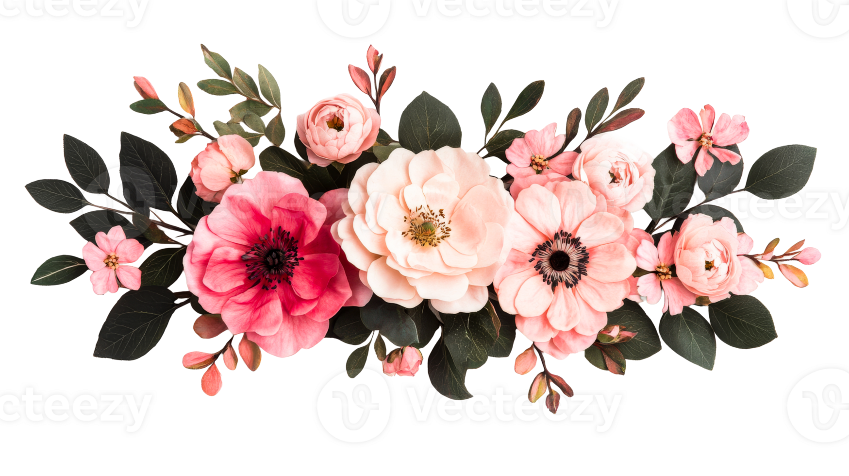 Floral arrangement with pink and white blooms, cut out transparent png
