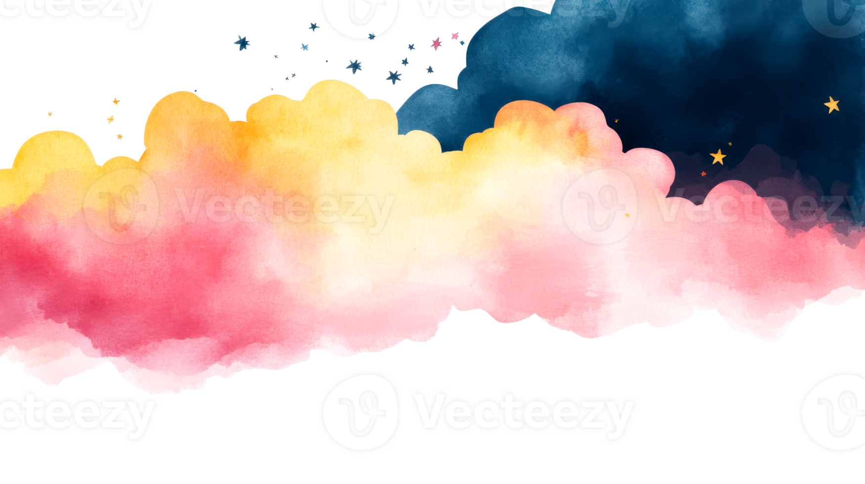 Watercolor Clouds with Stars - Artistic Sky Illustration, cut out transparent png