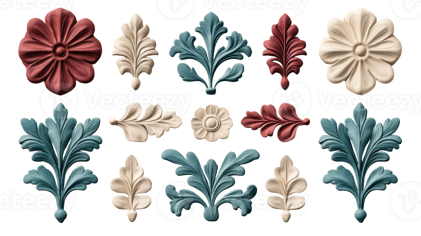 Antique ornament architectural elements, floral decor, embellishment, cut out transparent png