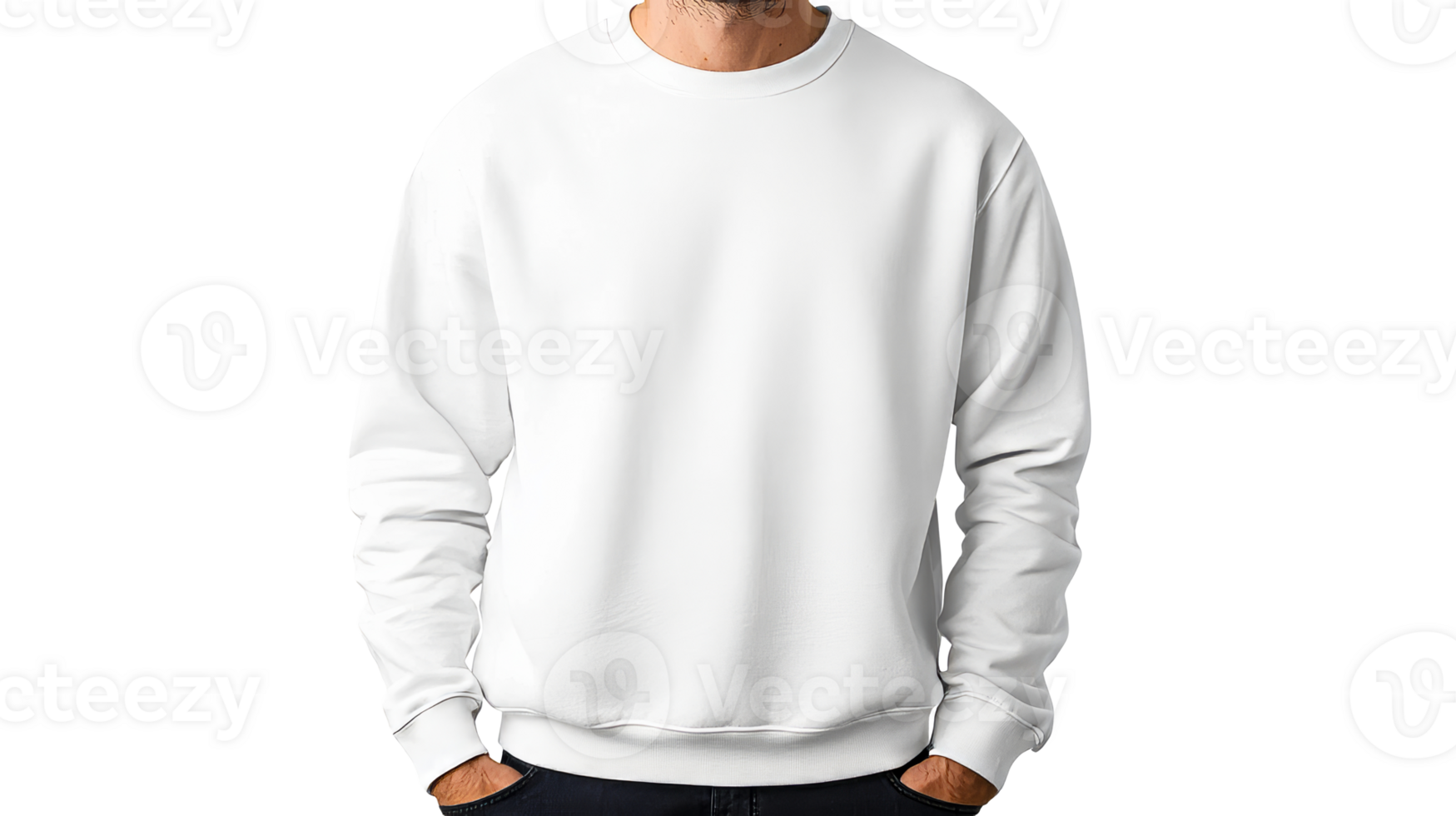 White unisex sweatshirt on a man, blank design template, cut out transparent png