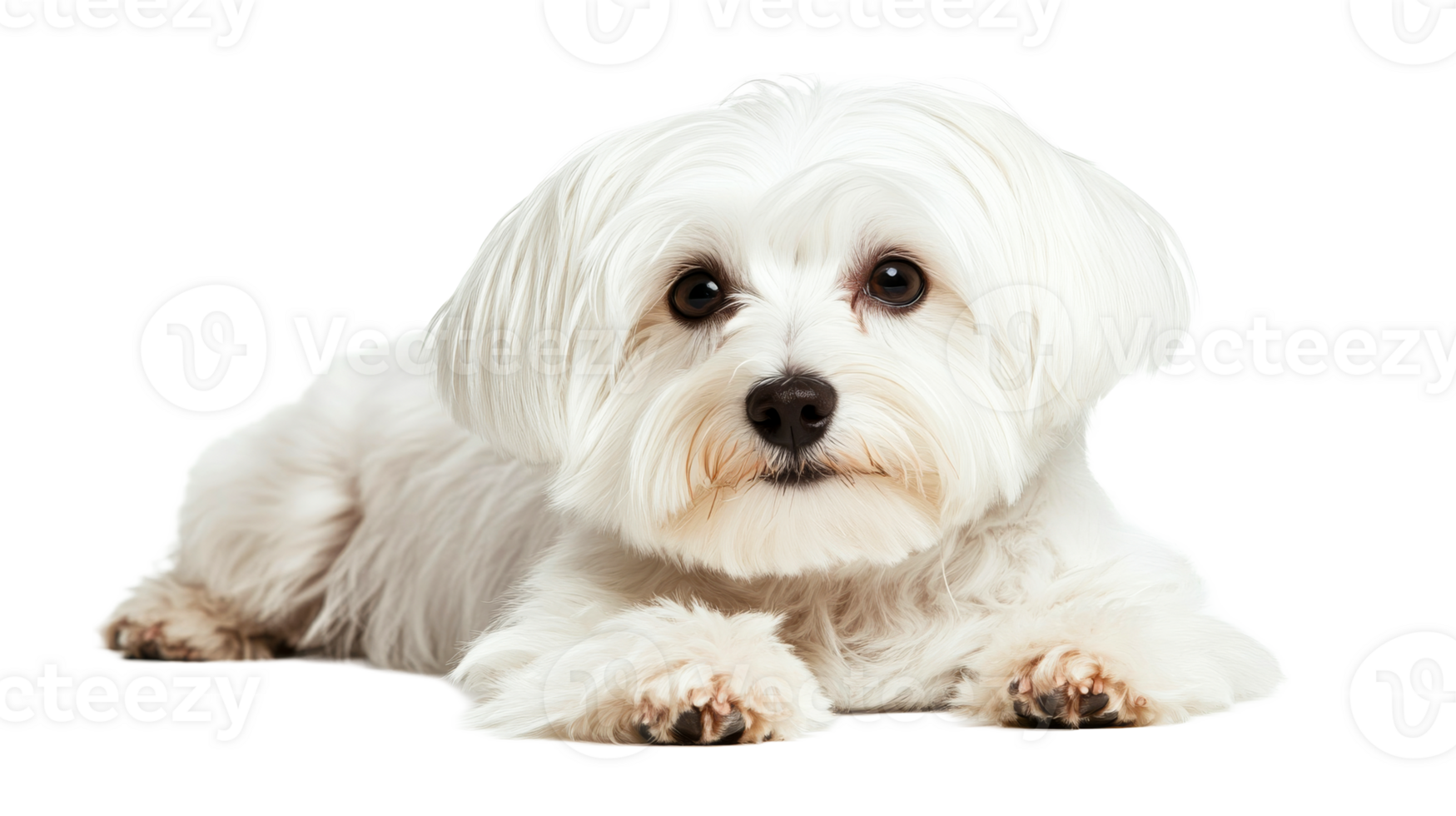 Adorable White Maltese Dog Posing with Curious Eyes, cut out transparent png