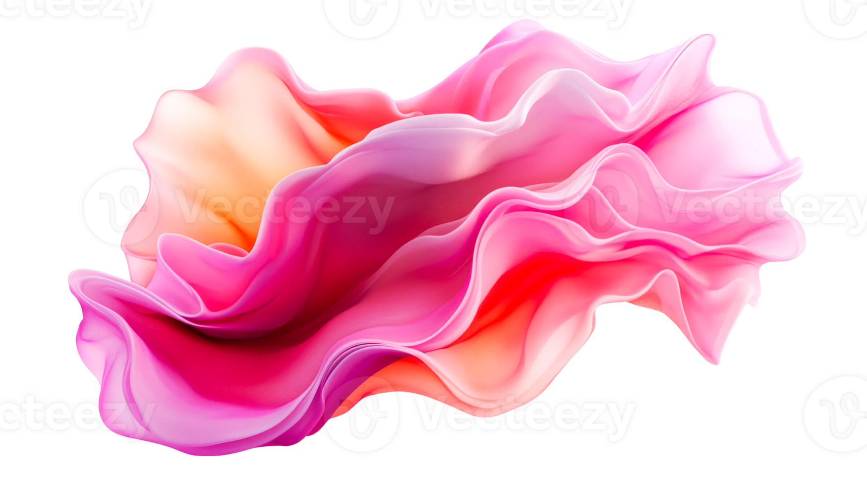Pink abstract shape with smooth folds and shadows, dynamic form, cut out transparent png