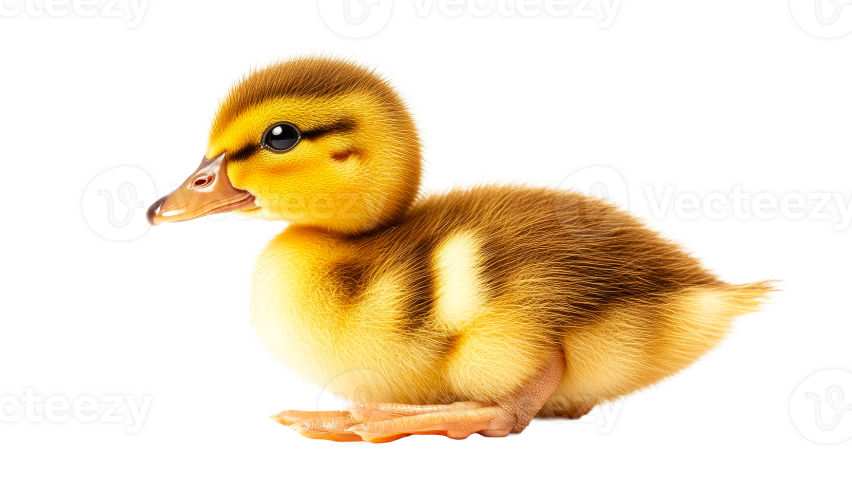 Baby duckling with fluffy yellow feathers, isolated, cut out transparent png