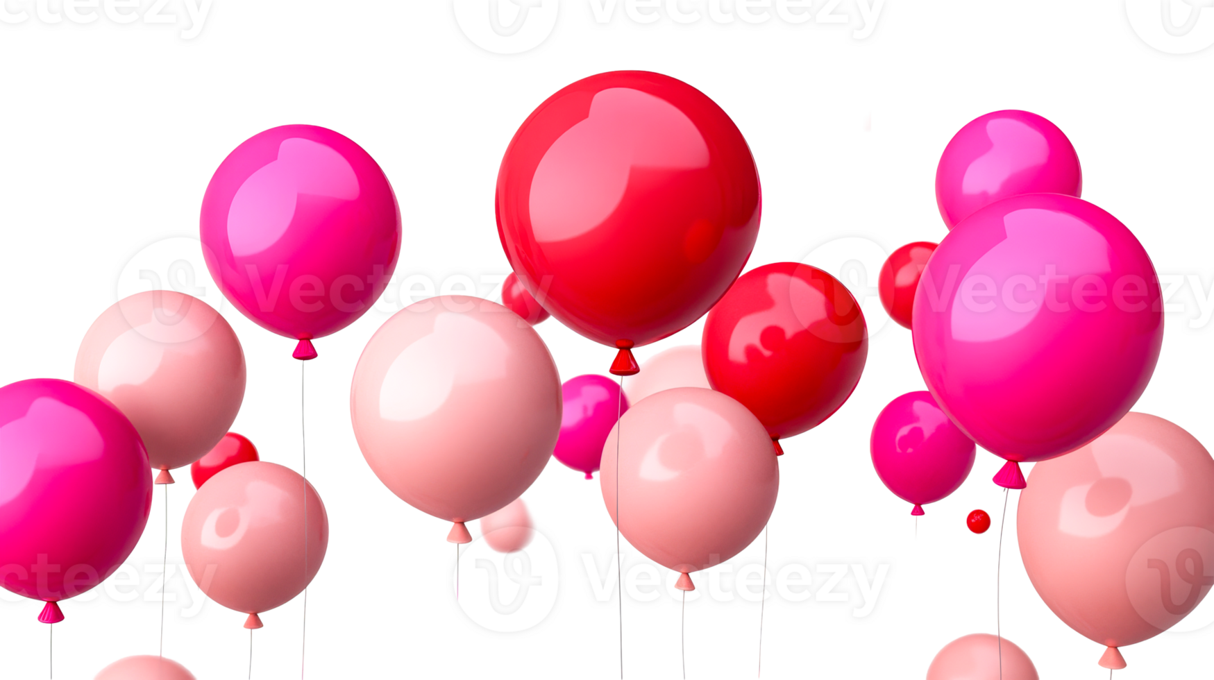Festive pink, red balloons, glossy, celebration background, cut out transparent png