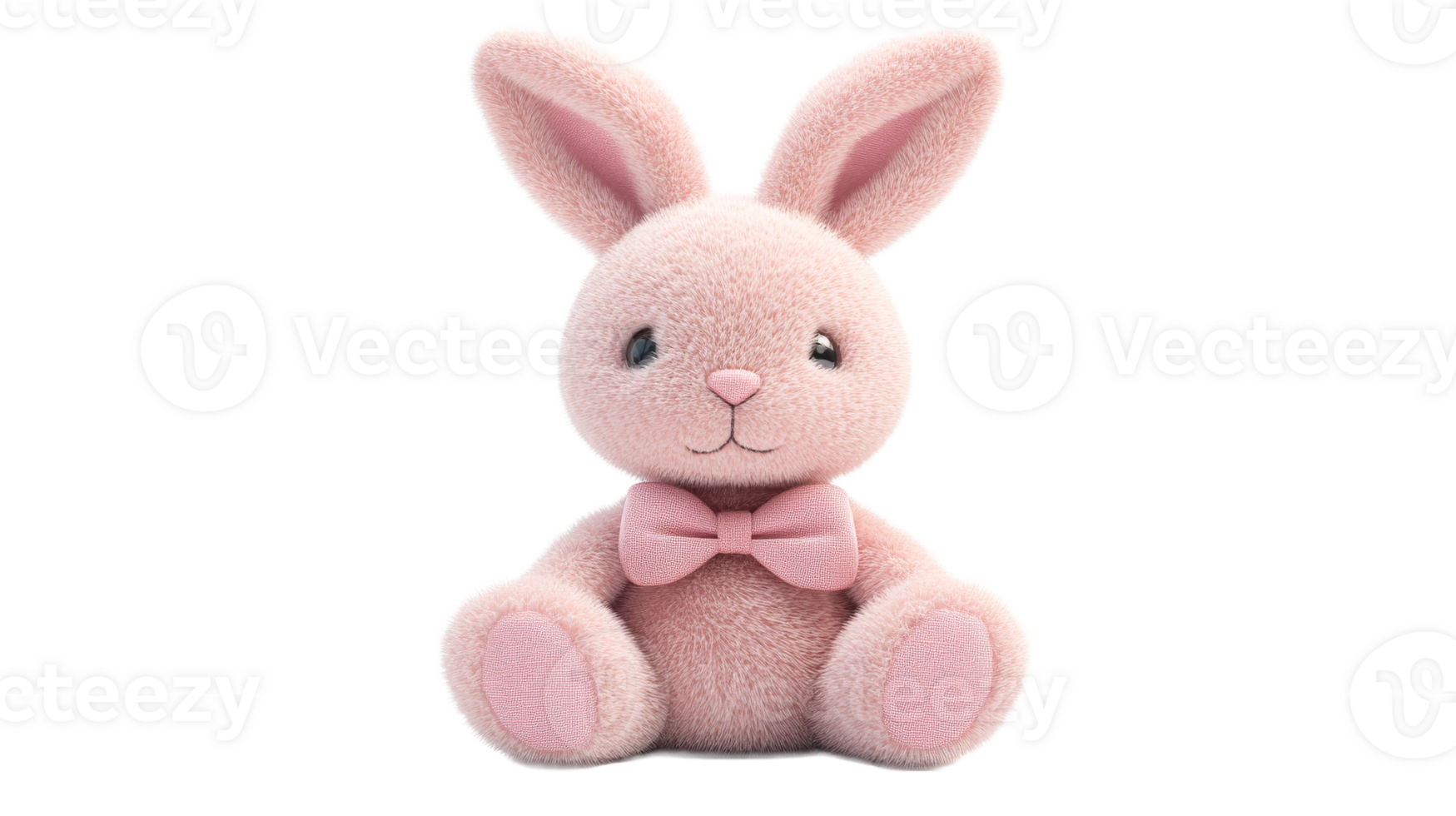 Stuffed pink bunny with bow, cut out transparent png