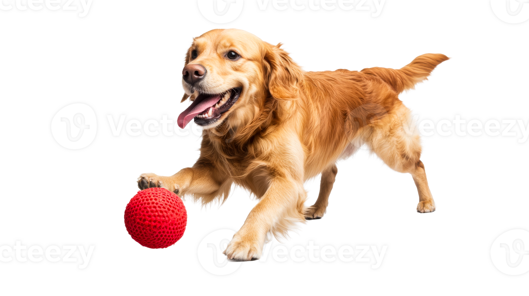 Golden Retriever dog playing with toy ball, cut out transparent png