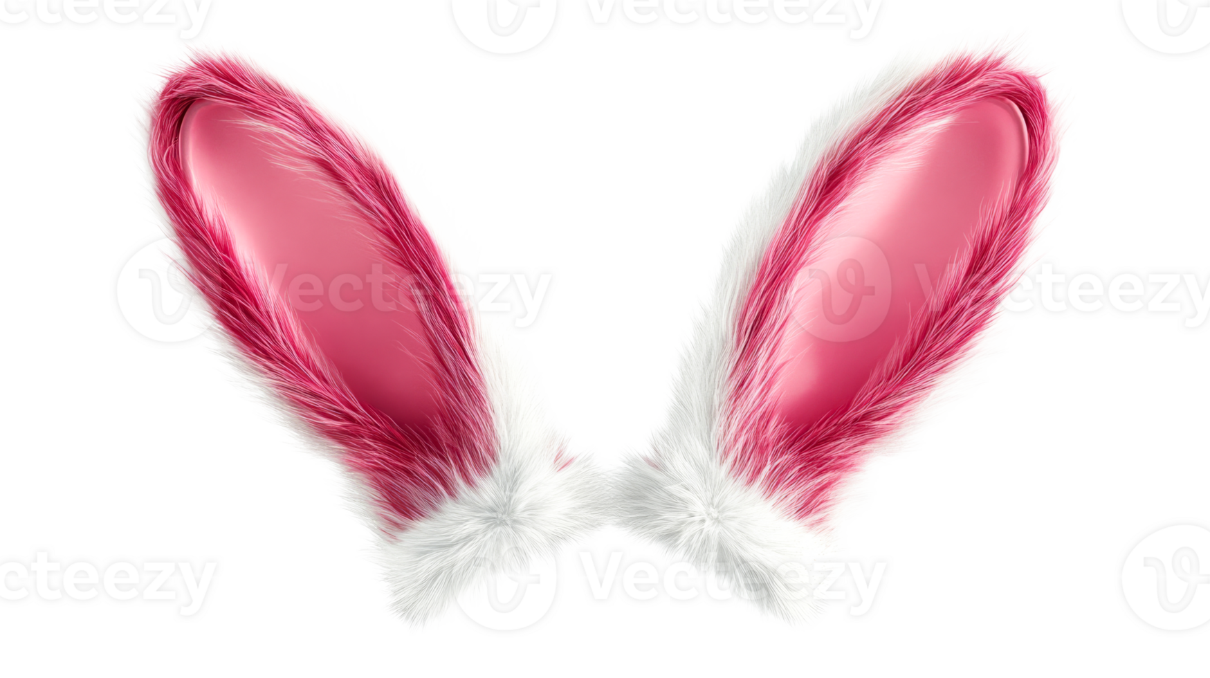 Fluffy pink and white Easter bunny ears, cut out transparent png
