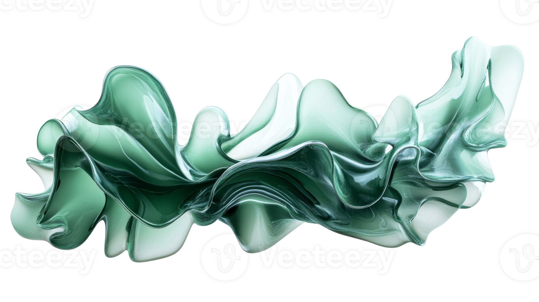 Abstract flowing form in green shades, cut out transparent png