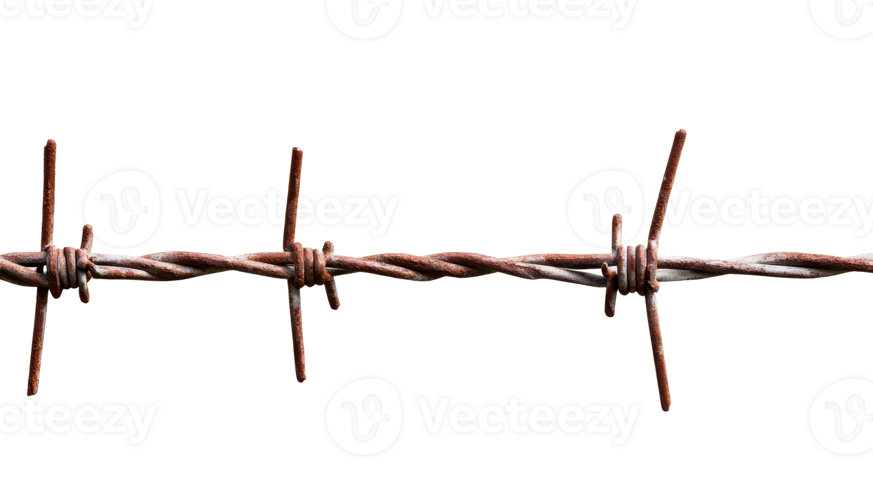 Rusty barbed wire fence isolated on black background, cut out transparent png