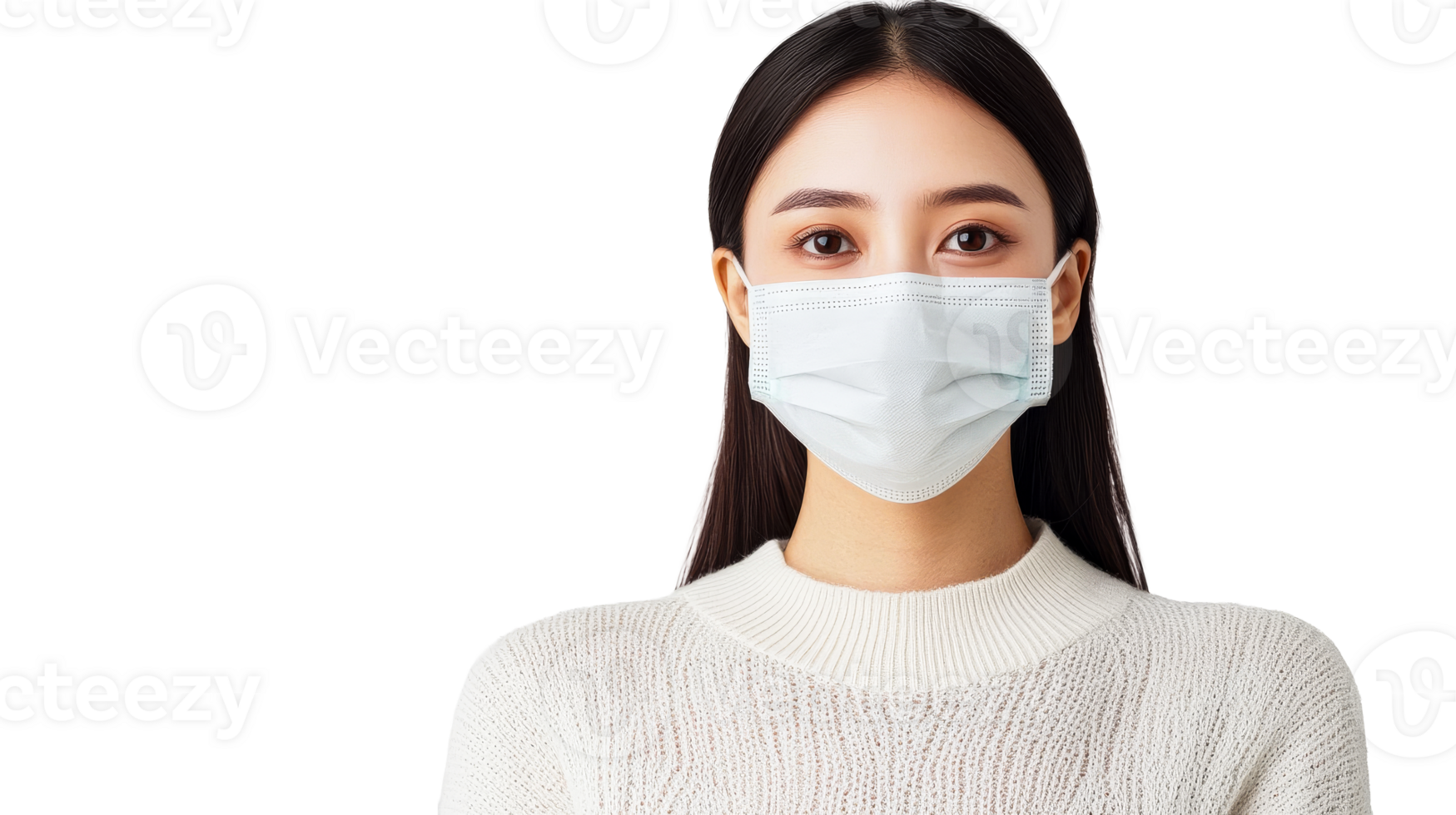 Asian woman wearing protective face mask, cut out transparent png