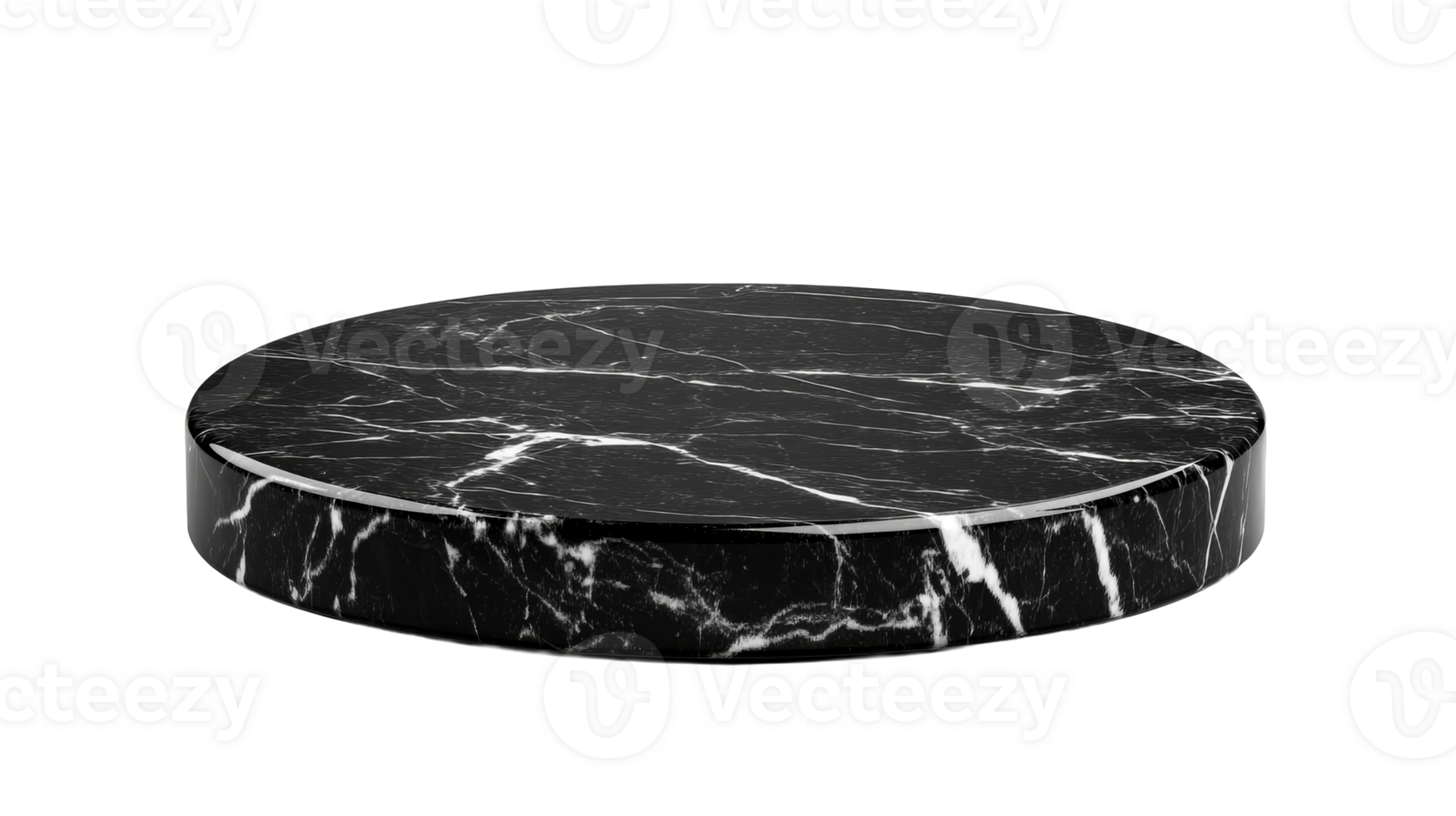 Round black marble pedestal platform display, cut out transparent png