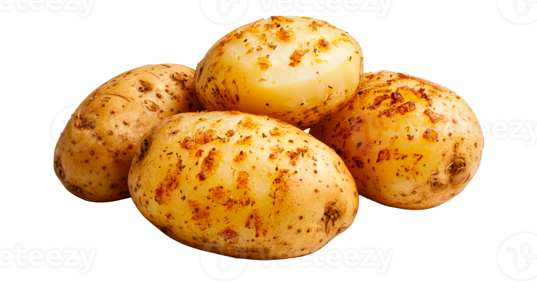 Pile of seasoned baked potatoes, cut out transparent png