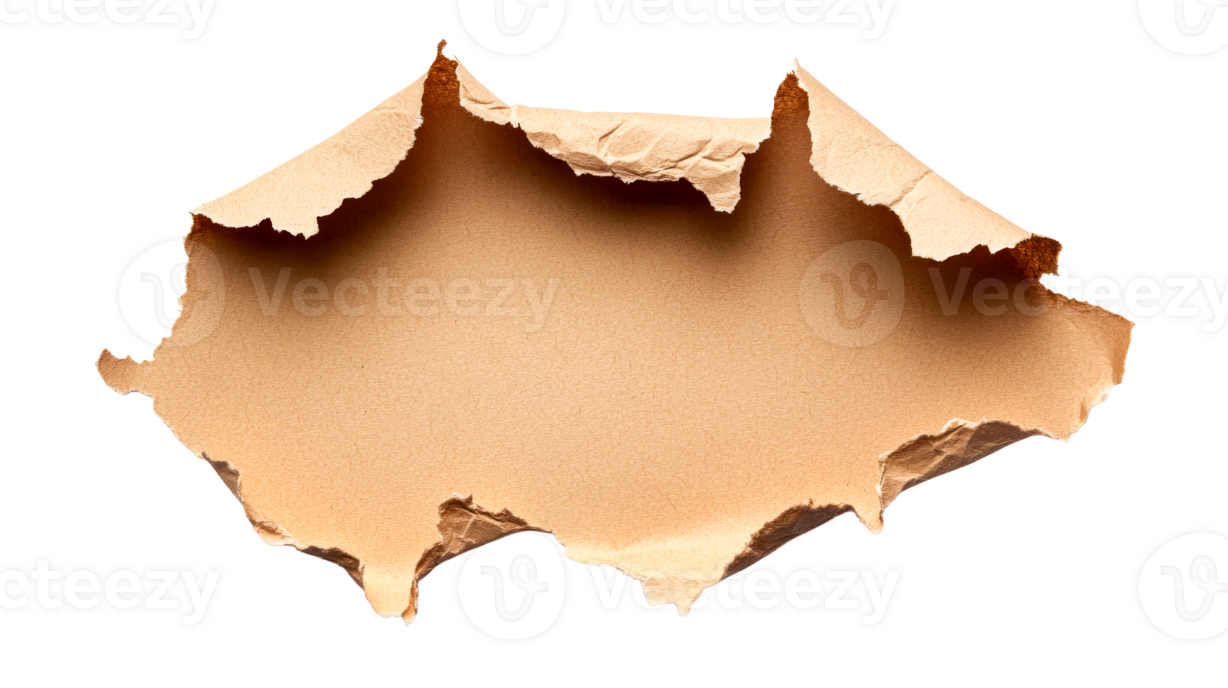 Torn brown paper with jagged edges and natural texture, cut out transparent png