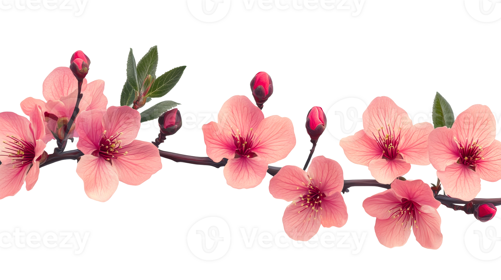 Blossoming Peach Branch with Delicate Pink Flowers, cut out transparent png