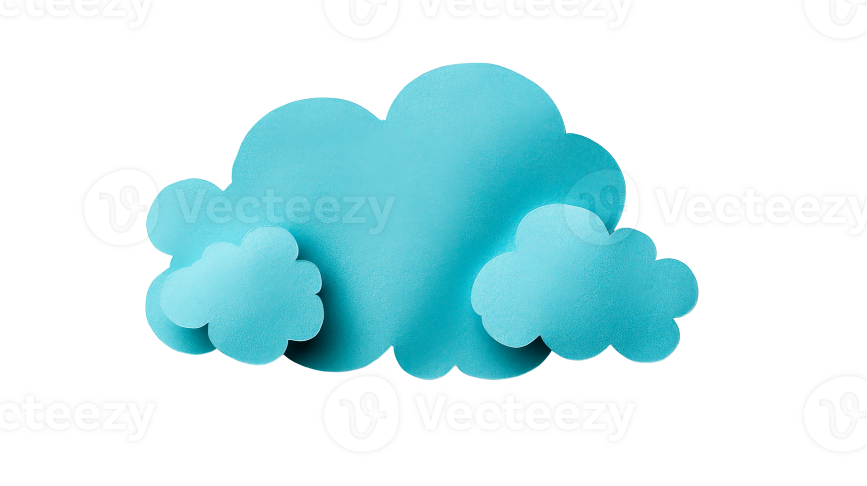 Paper blue cloud, on black background, fluffy, soft, weather forecast, cut out transparent png