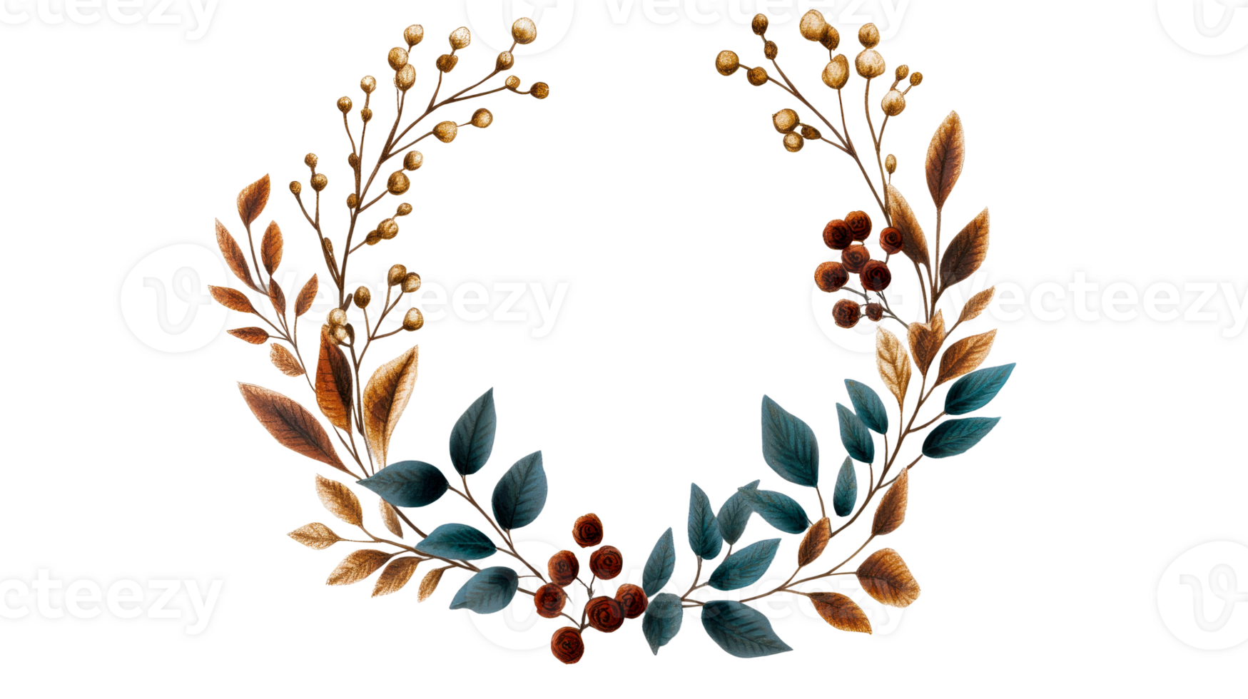 Fall Wreath with Berries and Autumn Leaves Decoration, cut out transparent png