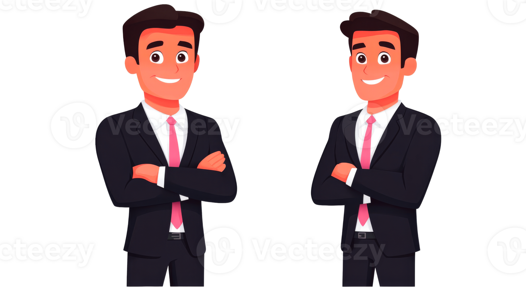 Two cartoon businessmen standing confidently, cut out transparent png