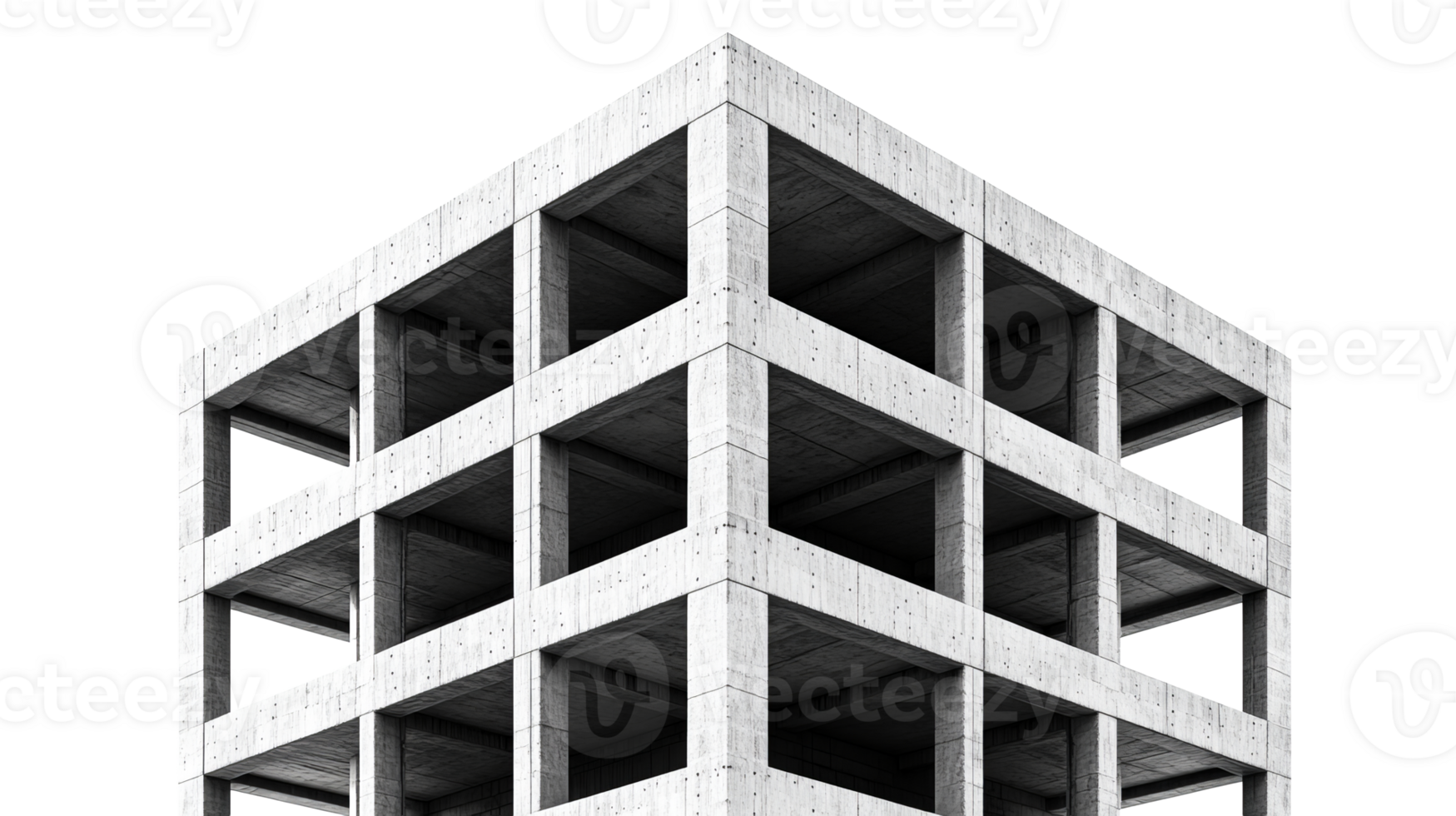 Concrete building structure corner, architecture design element, cut out transparent png