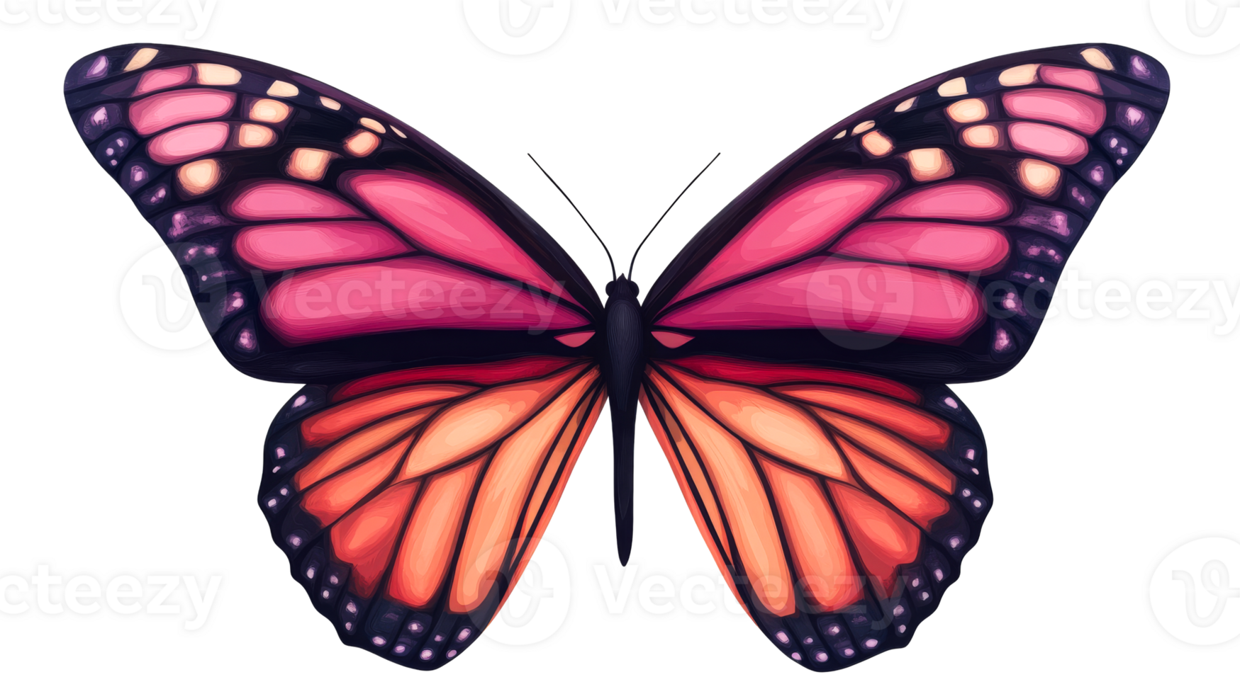 Pink orange butterfly with pattern design, cut out transparent png