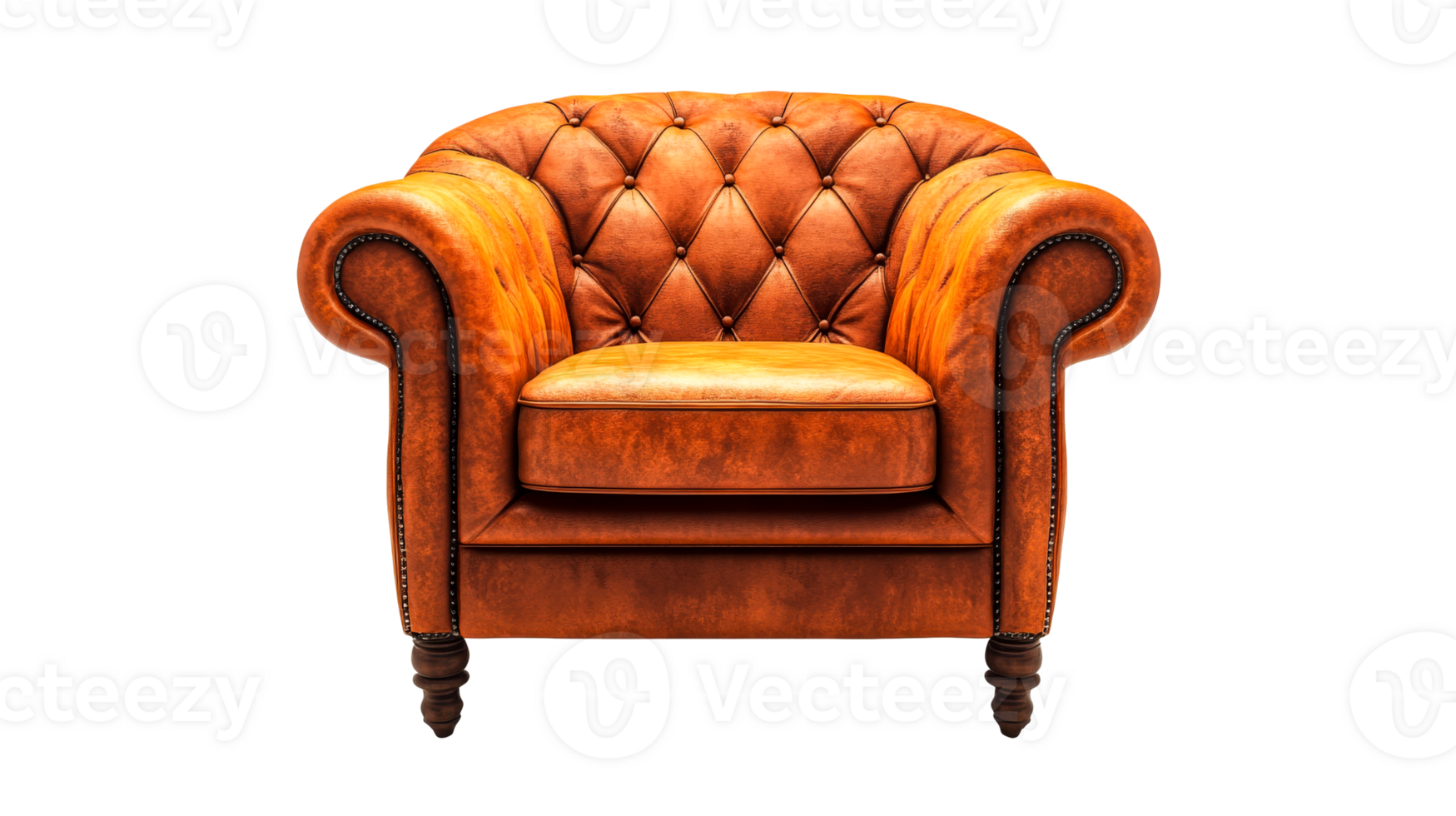 Luxurious quilted leather armchair, isolated furniture design, cut out transparent png