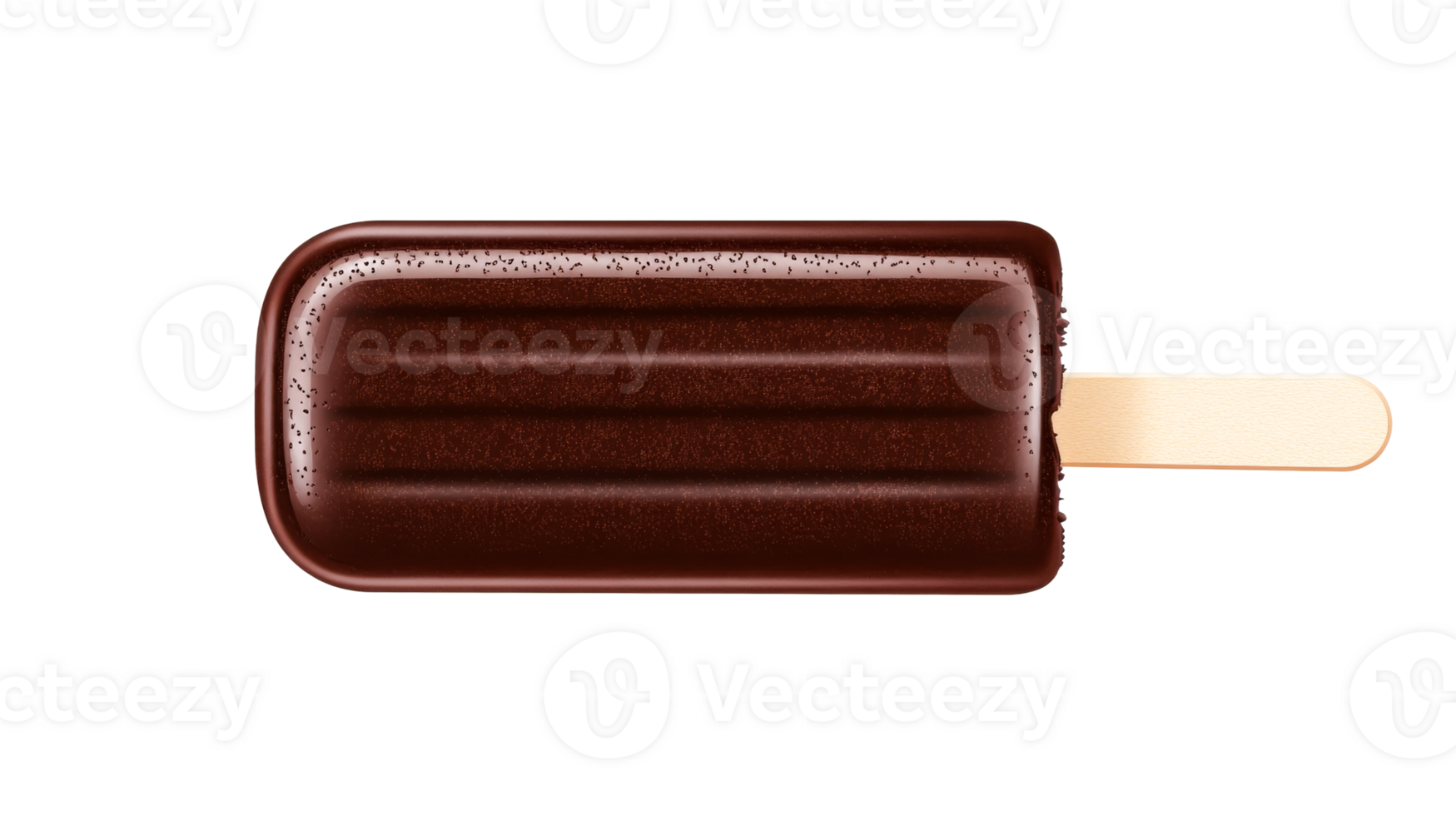 Chocolate popsicle on stick with glossy coating, cut out transparent png