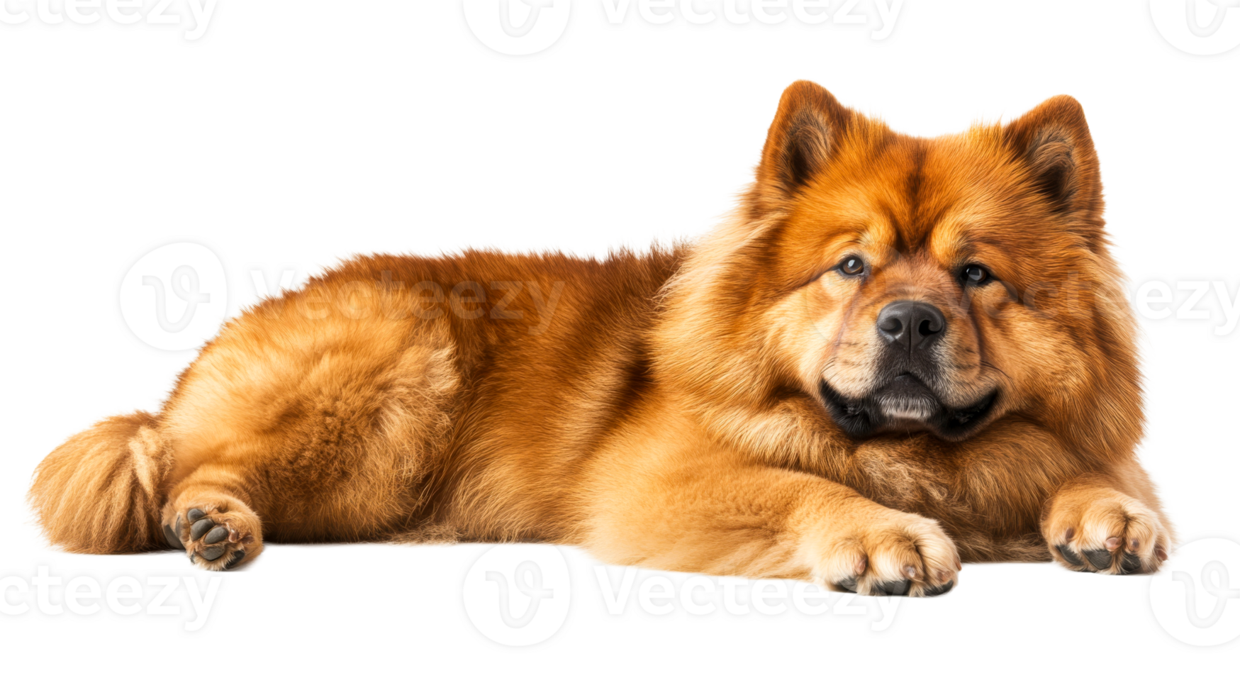 Golden Chow Chow Laying Down Comfortably on Black Background, cut out transparent png