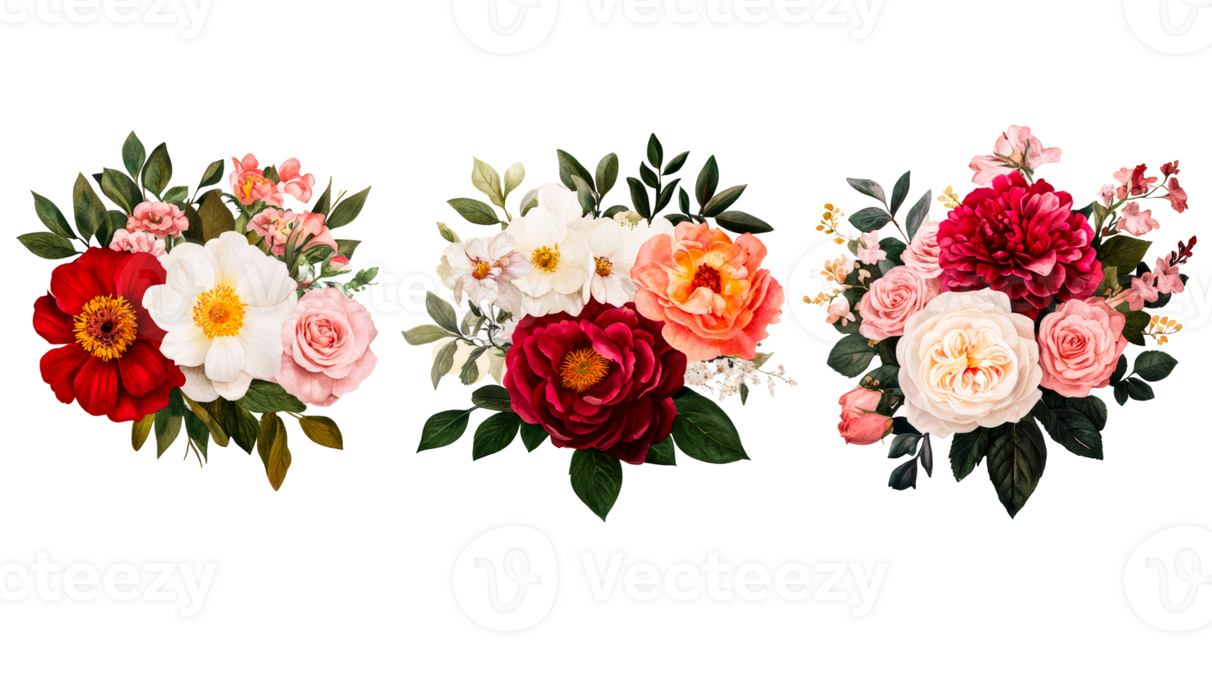 Floral bouquet arrangement, colorful flowers, green foliage, elegant, cut out transparent png