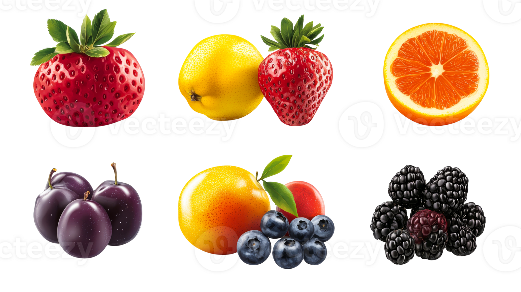 Assorted fruit arrangement on dark background, cut out transparent png