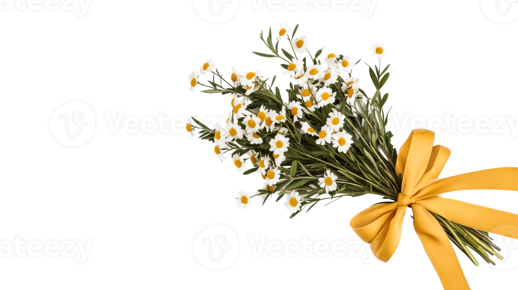 Bouquet of Daisies Tied with a Yellow Ribbon, cut out transparent png