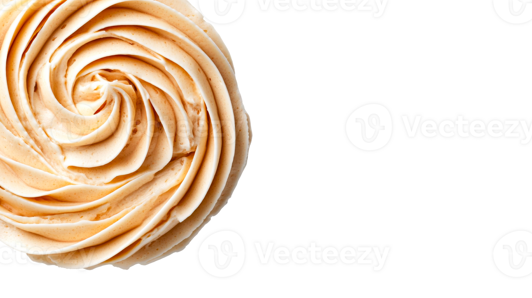 Swirl beige cream frosting, isolated closeup, cut out transparent png