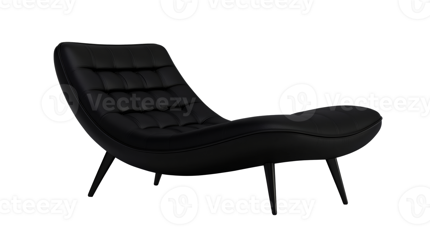 Modern black lounge chair isolated on transparent background, cut out transparent png