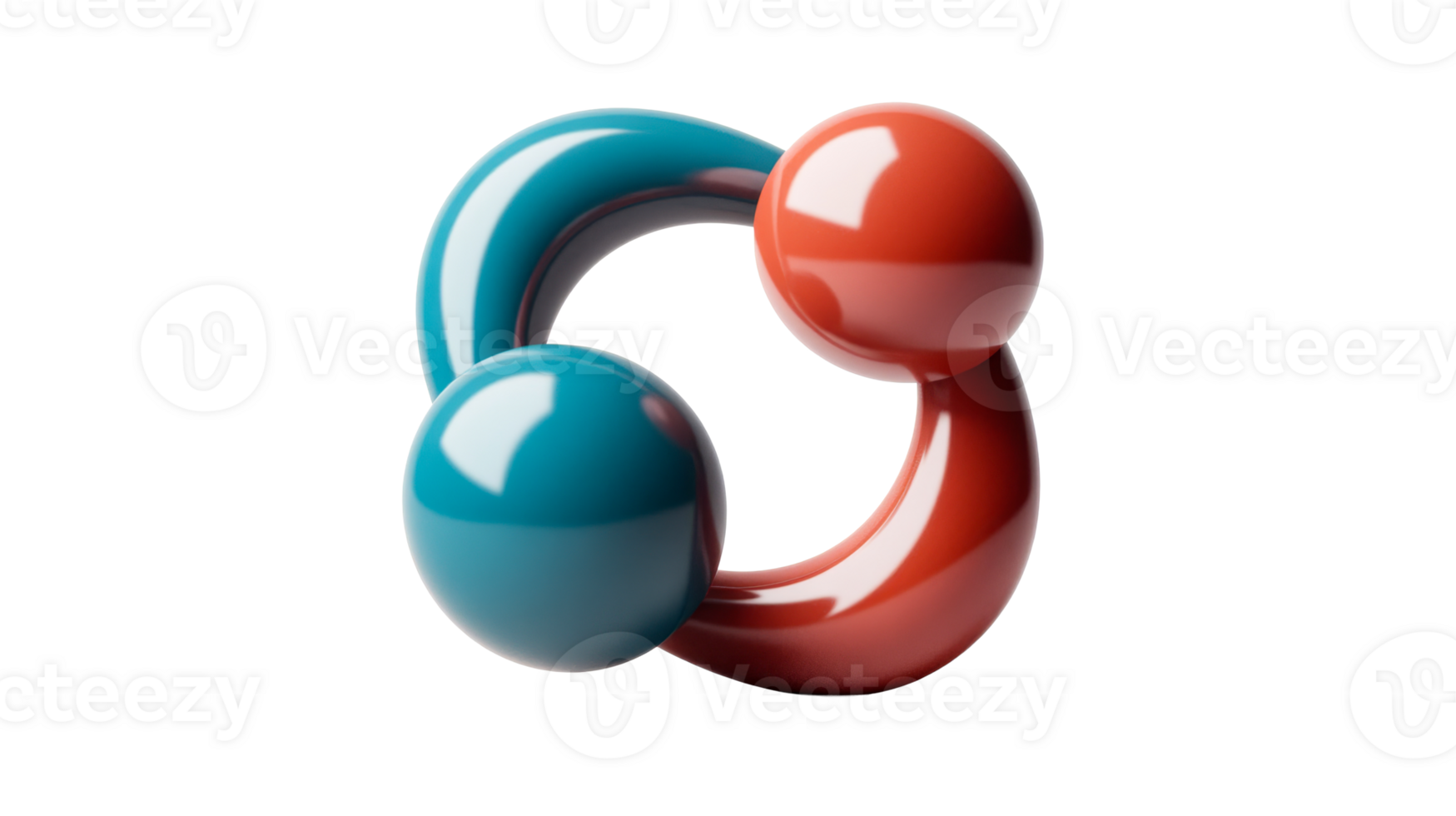 Abstract futuristic 3D render of spheres and rings, cut out transparent png