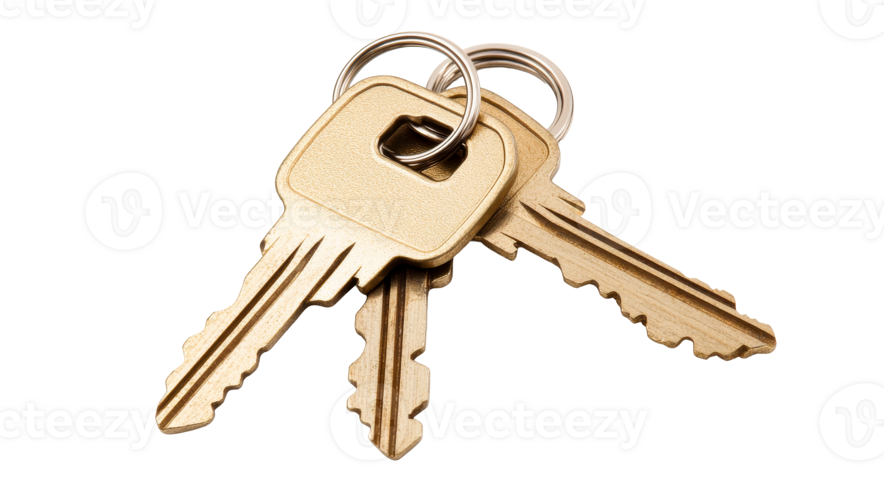 Bunch of new keys on a key ring, metallic keys, security, cut out transparent png