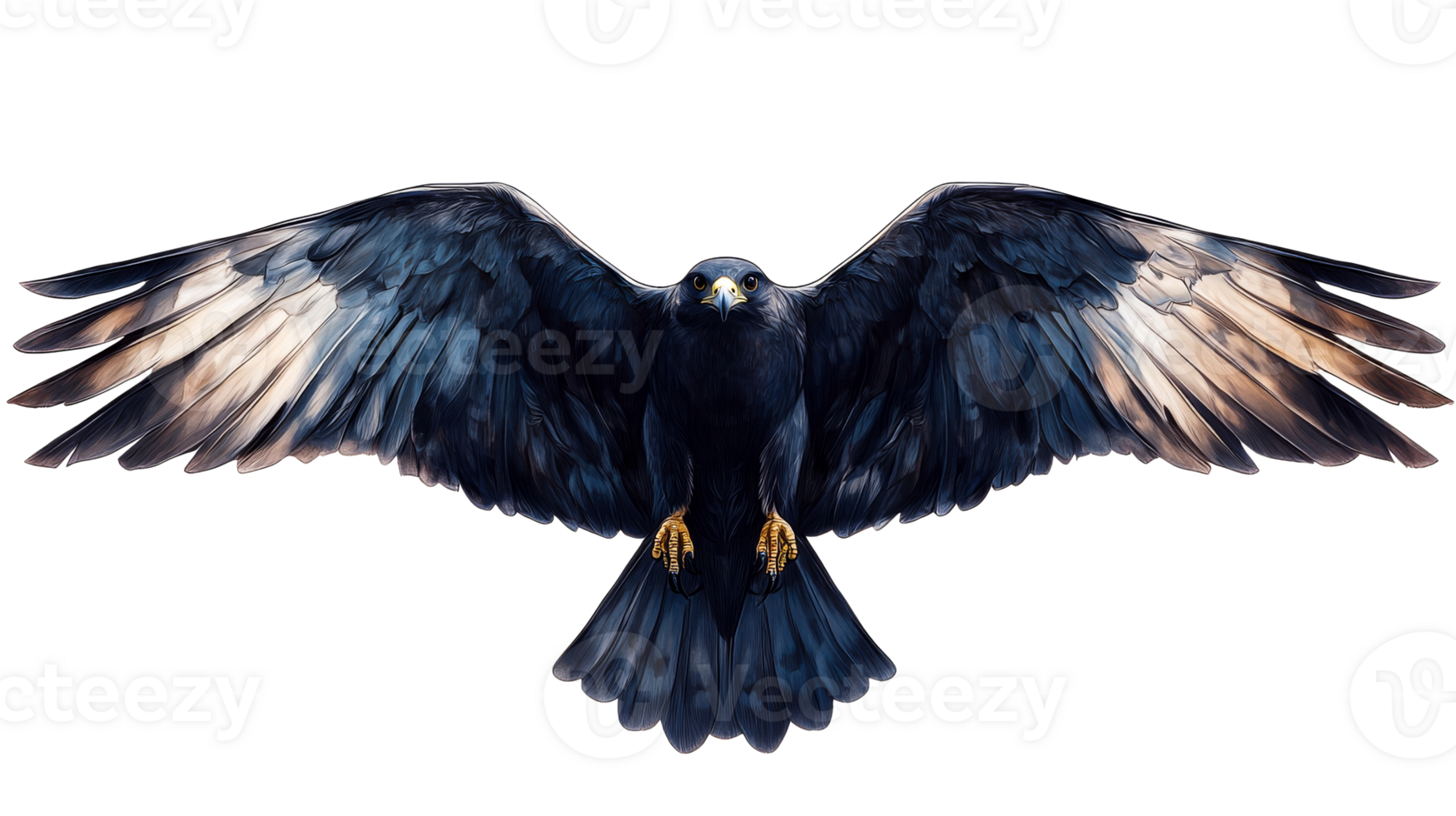 Majestic hawk in flight with spread wings, dark plumage, cut out transparent png